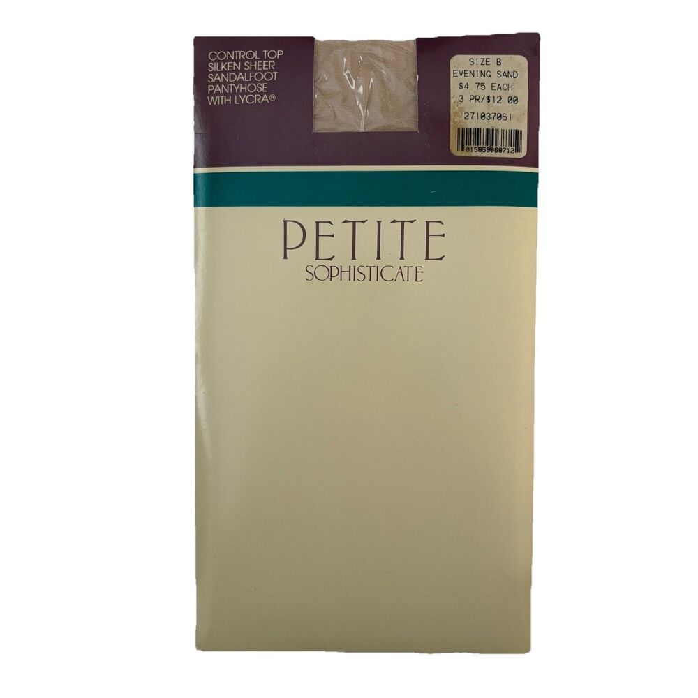 NOS Petite Sophisticate Size B Evening Sand Control Top Pantyhose Silken Sheer